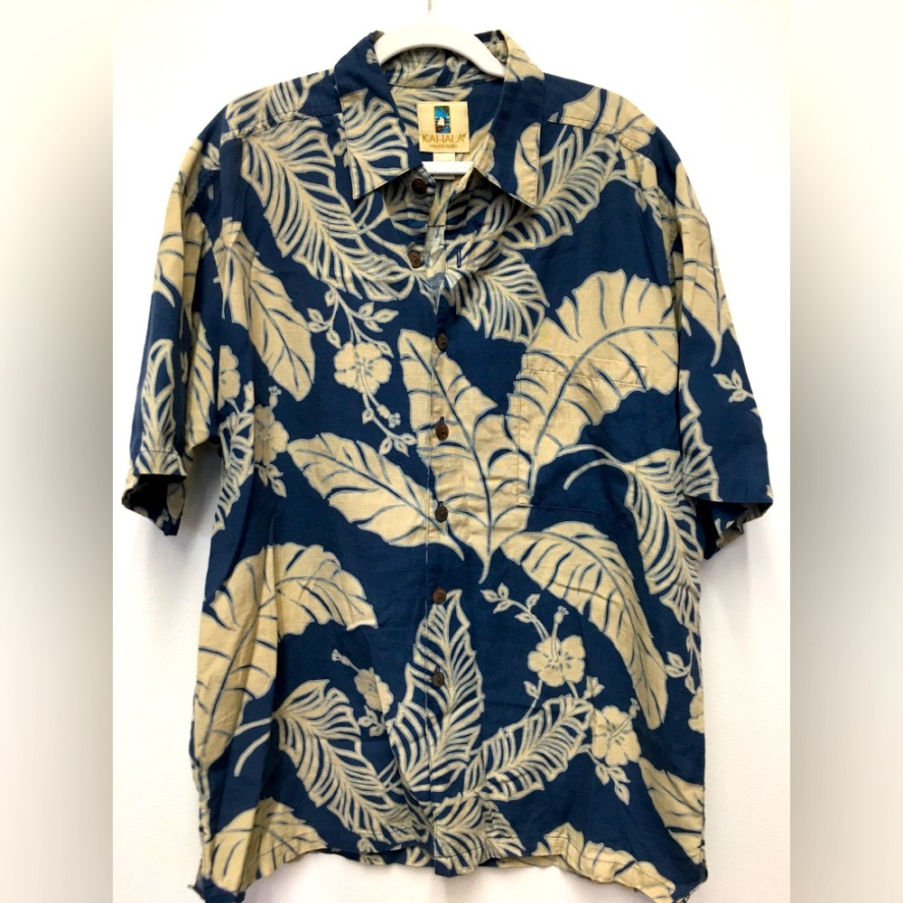 Kahala Hawaiian Islands Short Sleeve Button Down Shirt Large Blue Vacation